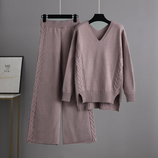 Autumn and winter knitted wide-leg pants loose casual two-piece trend