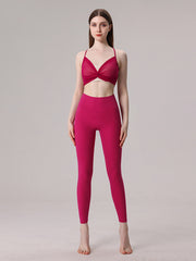 Back Cross Hollow Split-Joint Spaghetti-Neck Sports Bra&Leggings Suits