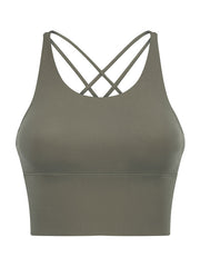 Skinny Wrap Yoga Tops Hollow Solid Color Spaghetti-Neck Bra