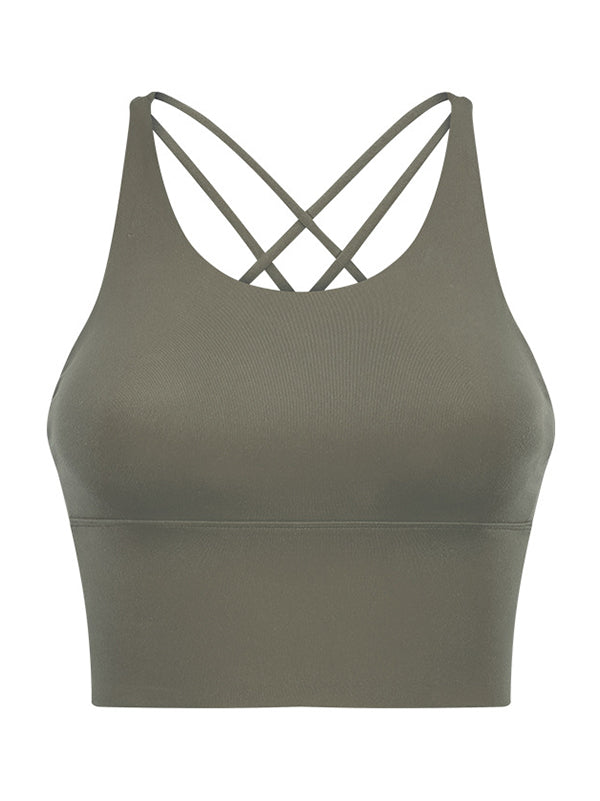 Skinny Wrap Yoga Tops Hollow Solid Color Spaghetti-Neck Bra