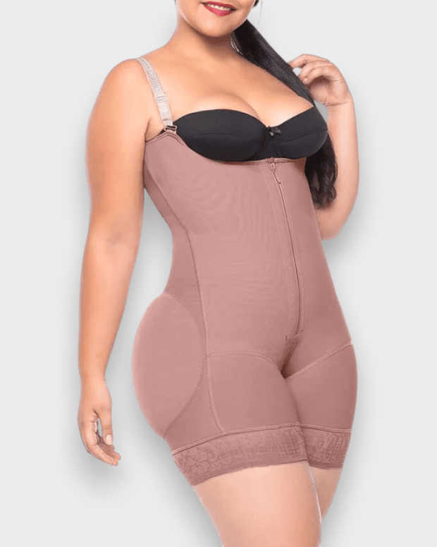 Women's Butt Lifting Open Bust Bodysuit Body Shaper With Zipper Shapewear Slimming Compression Faja With Straps