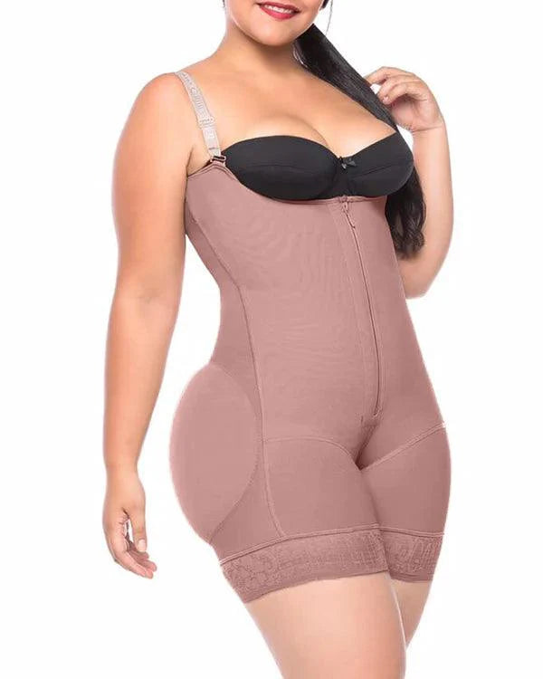 Women's Butt Lifting Open Bust Bodysuit Body Shaper With Zipper Shapewear Slimming Compression Faja With Straps