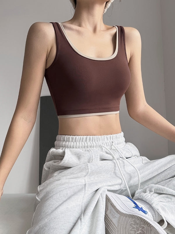 Skinny Wrap Color-Block Spaghetti-Neck Sports Bra