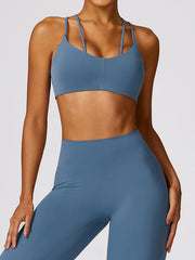 Wrap Hollow Solid Color Spaghetti-Neck Sports Bra