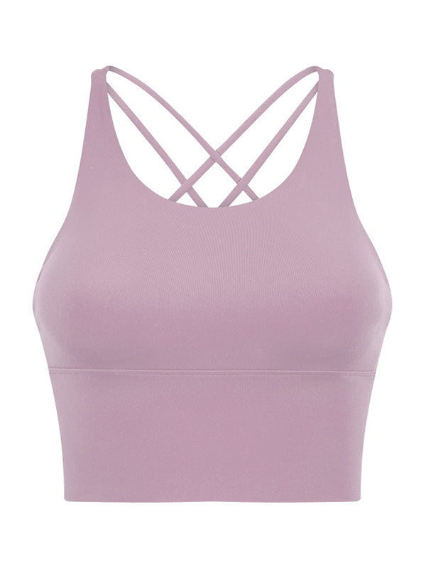 Skinny Wrap Yoga Tops Hollow Solid Color Spaghetti-Neck Bra