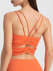 Back Cross Hollow Solid Color Spaghetti-Neck Sports Bra