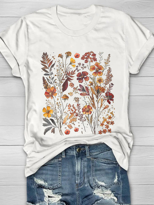 Vintage Nature Wildflowers Print Women's T-shirt