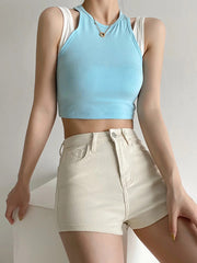 Fake Two-Piece Stitching Contrast Color Sleeveless Vest Top