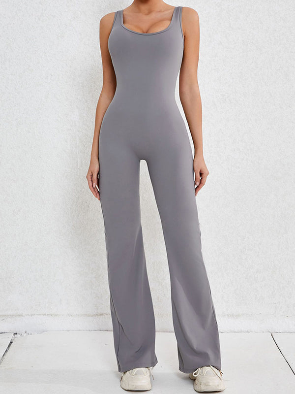 Wrap Hollow Solid Color Spaghetti-Neck Jumpsuits