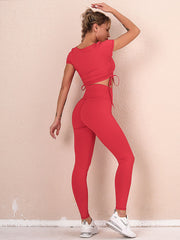 Pure Color Stitching Bow Yoga Suit