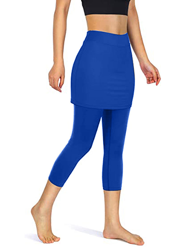 False Two Skinny Yoga Bottoms Pockets Solid Color Cropped Trousers