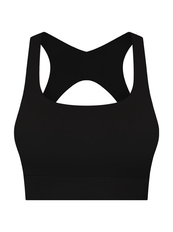 Skinny Wrap Yoga Tops Hollow Solid Color Sports Bra Spaghetti-Neck Bra