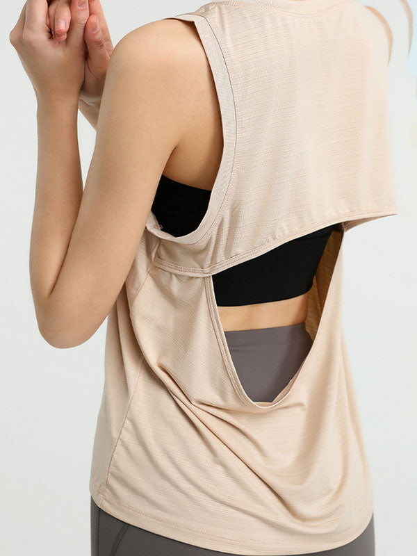 Loose Sleeveless Hollow Solid Color Round-Neck Sports Vest Top