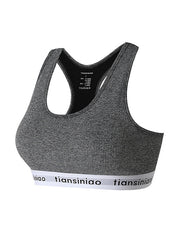 Hollow Letter Print Wrap Split-Joint U-Neck Sports Bra