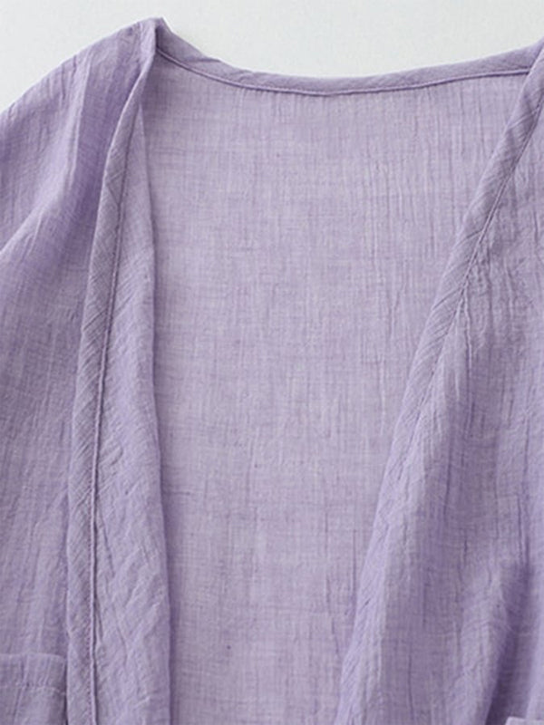 Solid Color Cotton And Linen Top