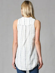 Striped Cotton And Linen Sleeveless Top