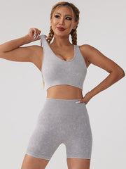 Skinny Solid Color U-Neck Yoga Suits