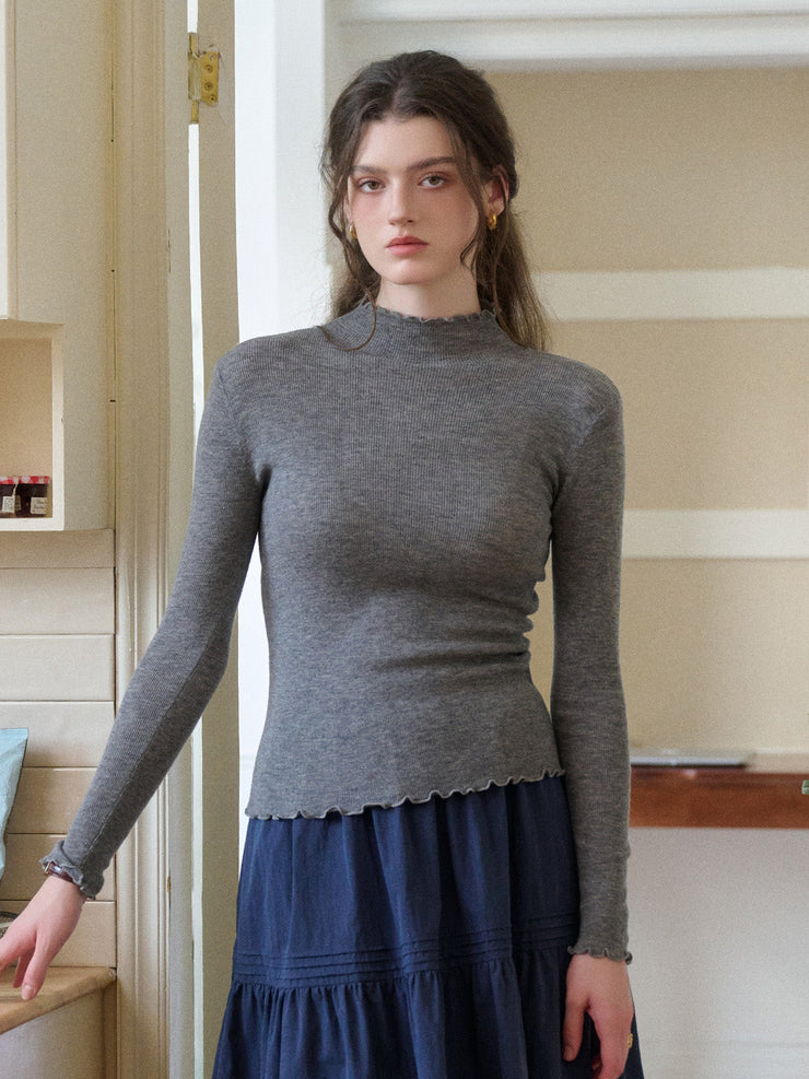 Amanda Ruffle Collar 100% Wool Sweater