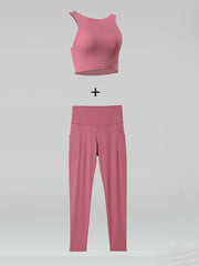 Breathable Solid Color High-Waisted Pockets Yoga Suits