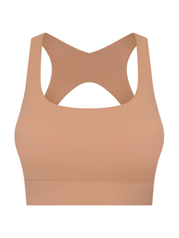 Skinny Wrap Yoga Tops Hollow Solid Color Sports Bra Spaghetti-Neck Bra