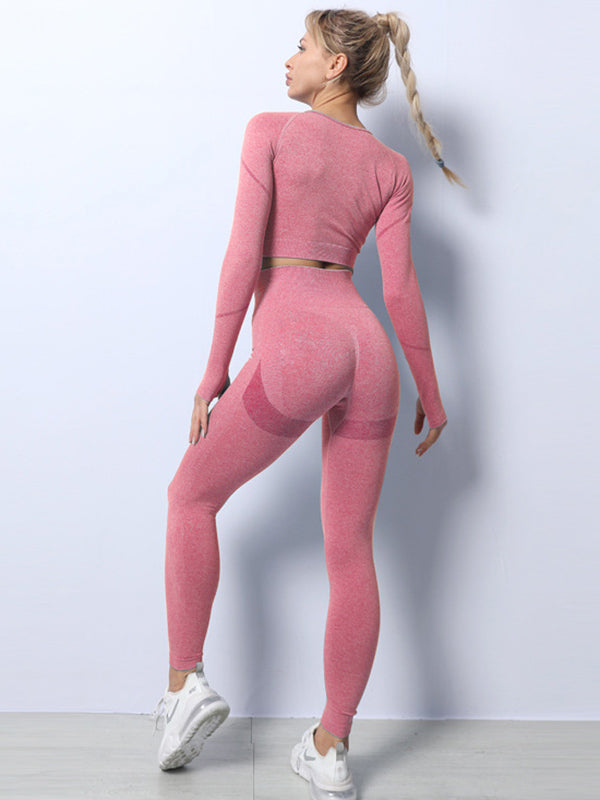 Solid Color Long-Sleeved Seamless Knitted Yoga Suits