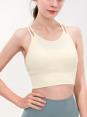 False Two Wrap Hollow Solid Color Spaghetti-Neck Sports Bra