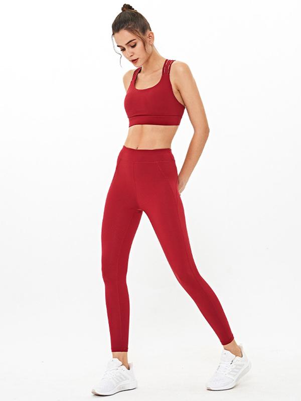 Solid Wrap Sleeveless Yoga Suits