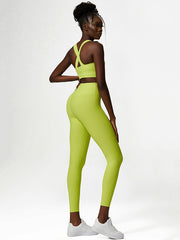 Solid Color Wrap Back Cross Bra&Leggings Suits