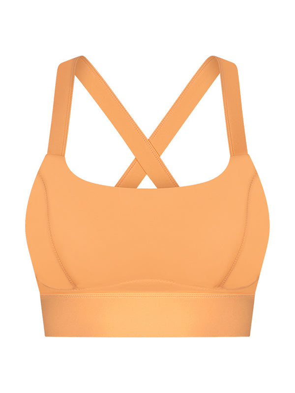 Skinny Wrap Back Cross Yoga Tops Solid Color Spaghetti-Neck Bra