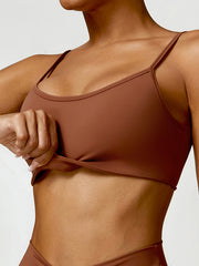 Skinny Wrap Backless Knot Solid Color Spaghetti-Neck Sports Bra