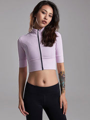 Solid Color Wrap Zipper Exposed Navel Tees