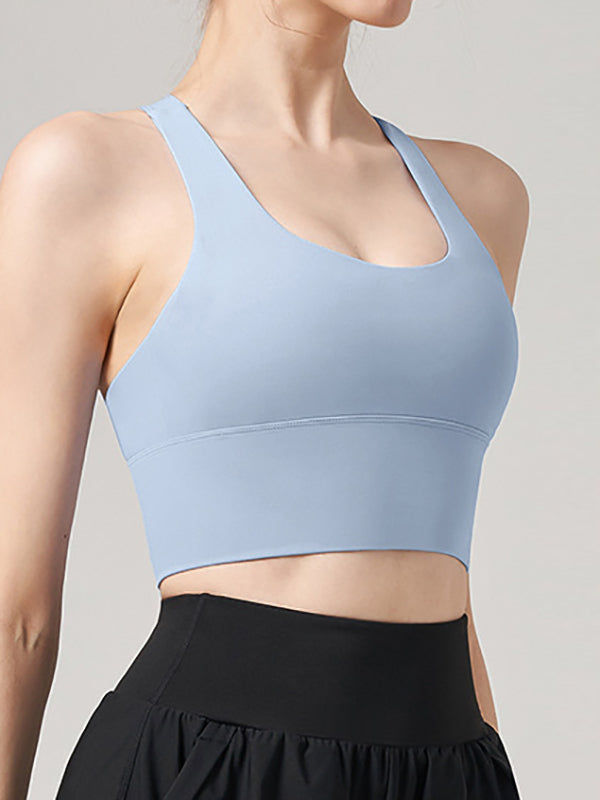 Skinny Wrap Yoga Tops Back Cross Hollow Solid Color Spaghetti-Neck Bra