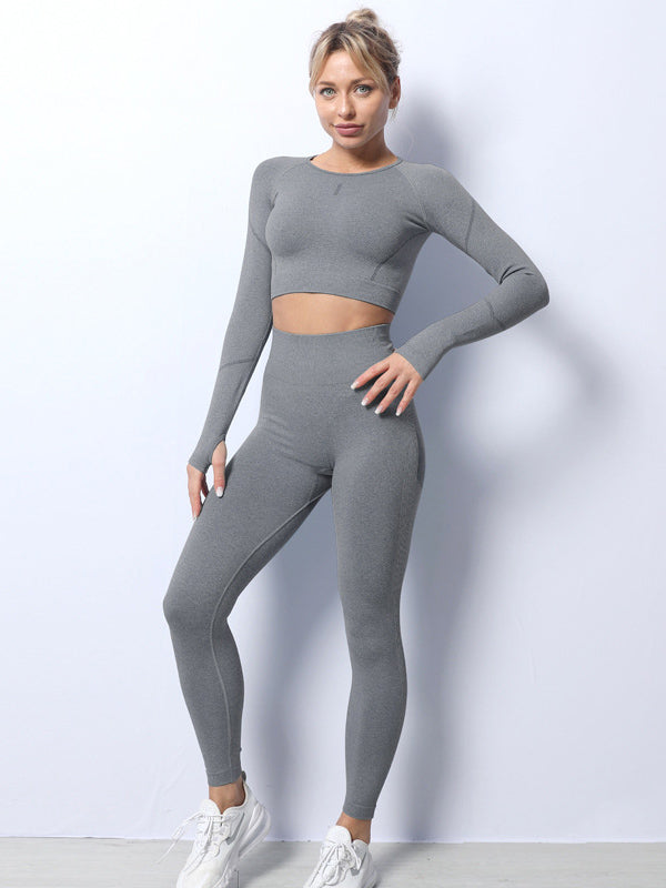 Solid Color Long-Sleeved Seamless Knitted Yoga Suits