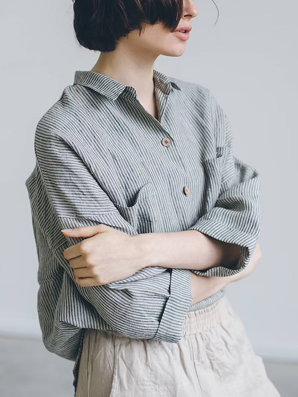 Vintage Cotton And Linen Striped Shirt