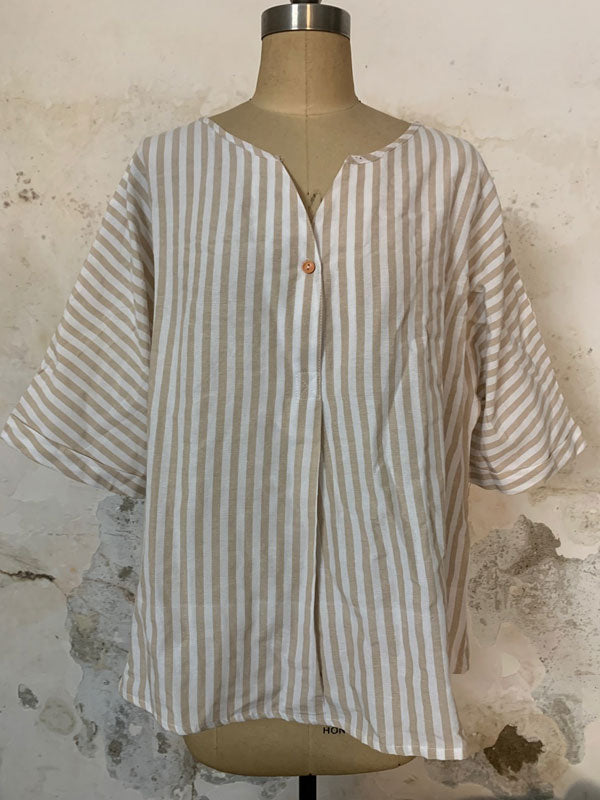 Striped Loose Cotton and Linen Women's Tops