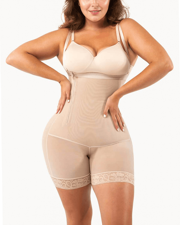 High-Compression Tummy-Shaping Side Zipper Strap Shapewear