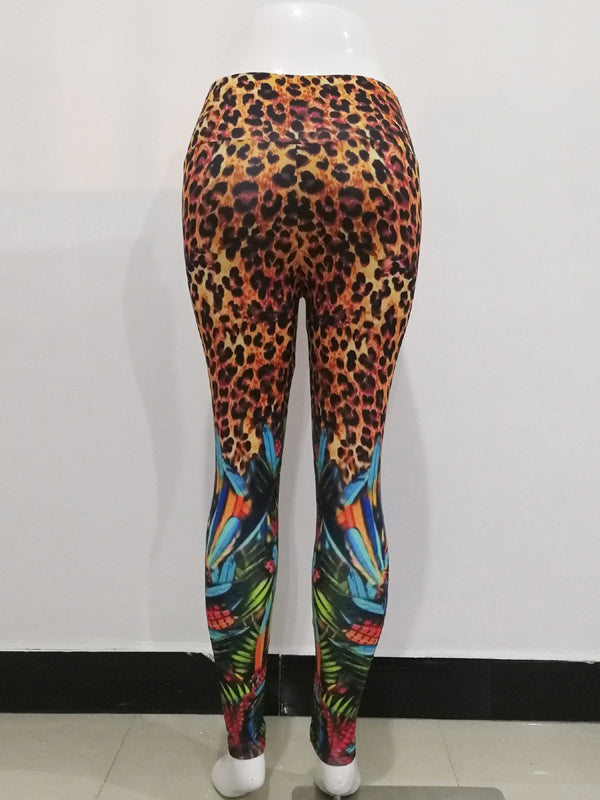 Skinny Wrap Floral Printed High-Waisted Leopard Leggings