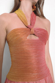 Sexy Halter Wrapped Chest Ribbon Gradient Color Dress