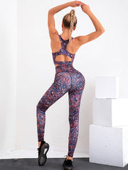 Floral Sleeveless Top Bra&Legging Fitness Suits