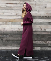 Autumn Winter New Loose Velvet Casual Fashion Big Pocket Knitted Hooded Maxi Dress