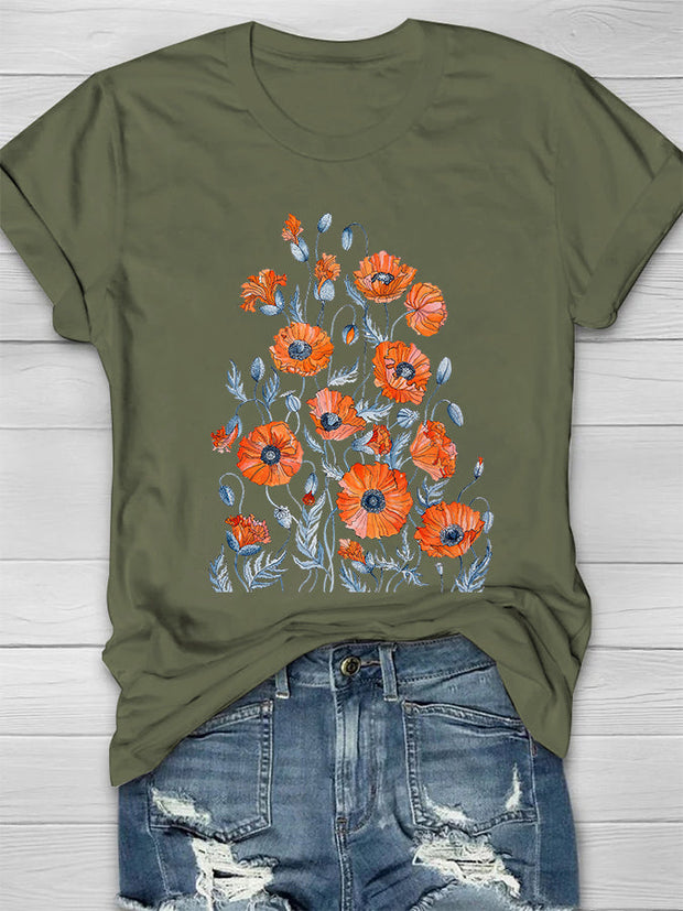 Poppy Flowers Print Women's T-shirt