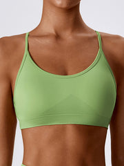 Wrap Back Cross Hollow Solid Color U-Neck Sports Bra