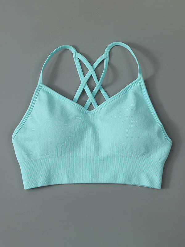 Skinny Wrap Hollow Solid Color Yoga Tops Spaghetti-Neck Bra