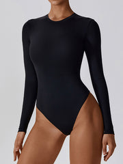 Long Sleeves Solid Color Round-Neck Sports Bodysuits