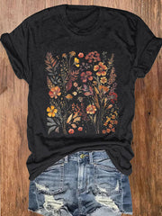 Vintage Nature Wildflowers Print Women's T-shirt