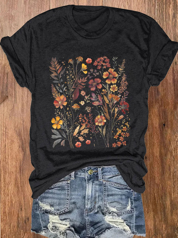 Vintage Nature Wildflowers Print Women's T-shirt