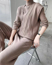 Fashion slim high collar three-piece set