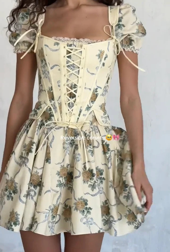 Casual Elegant Printed Lace up Dress