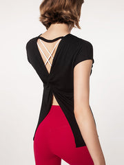 Short Sleeve Loose Round-Neck Backless Casual T-Shirt Top