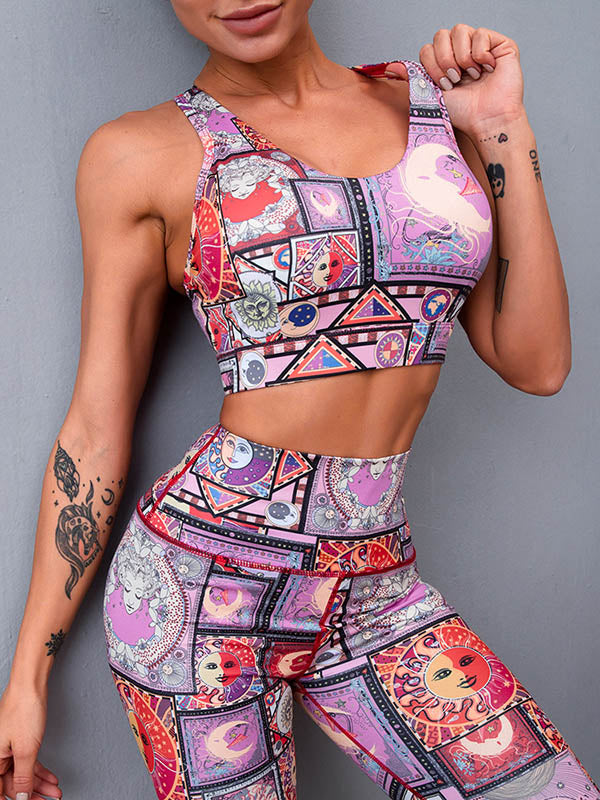 Fashion Floral Round-Neck High-Waisted Legging Fitness Suits